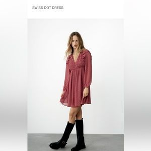 Brand new without tag Zara mauve Swiss Dot Dress, size Medium